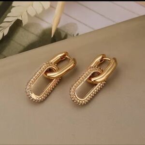 Double Loop Earrings for Women Shiny Rhinestone Geometry Round Hoop Earrings